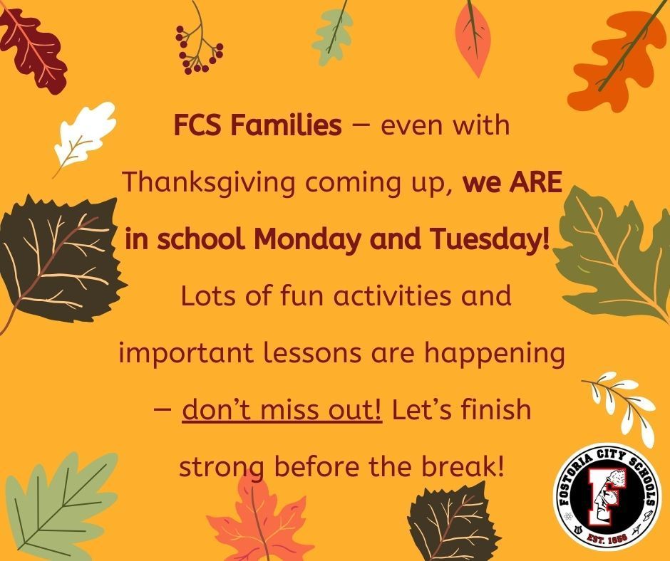 Attendance Reminder - School Monday and Tuesday!