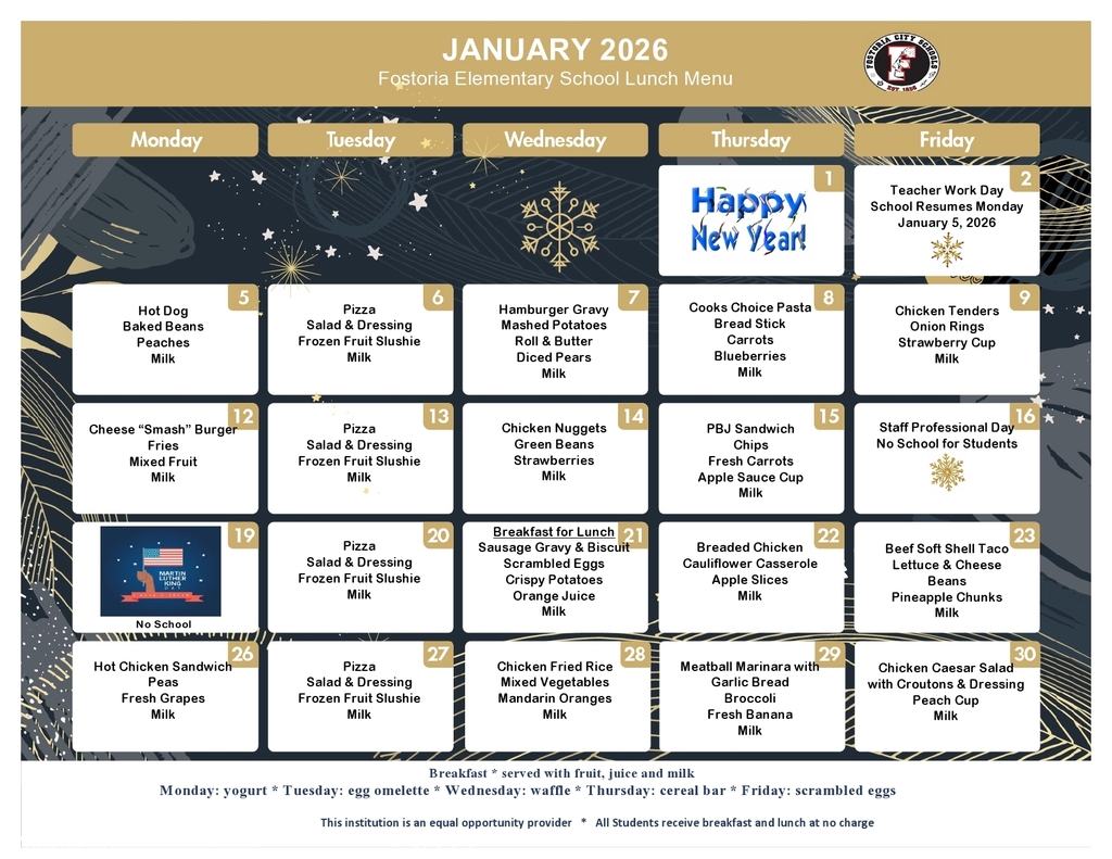 FES Lunch Menu for January