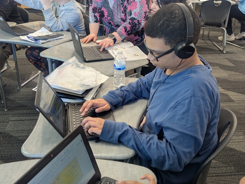 Students working on presentations