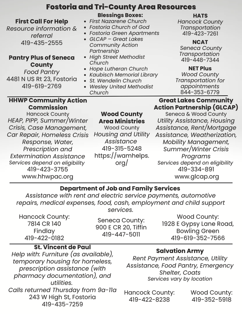 Fostoria and Tri-County Area Resources