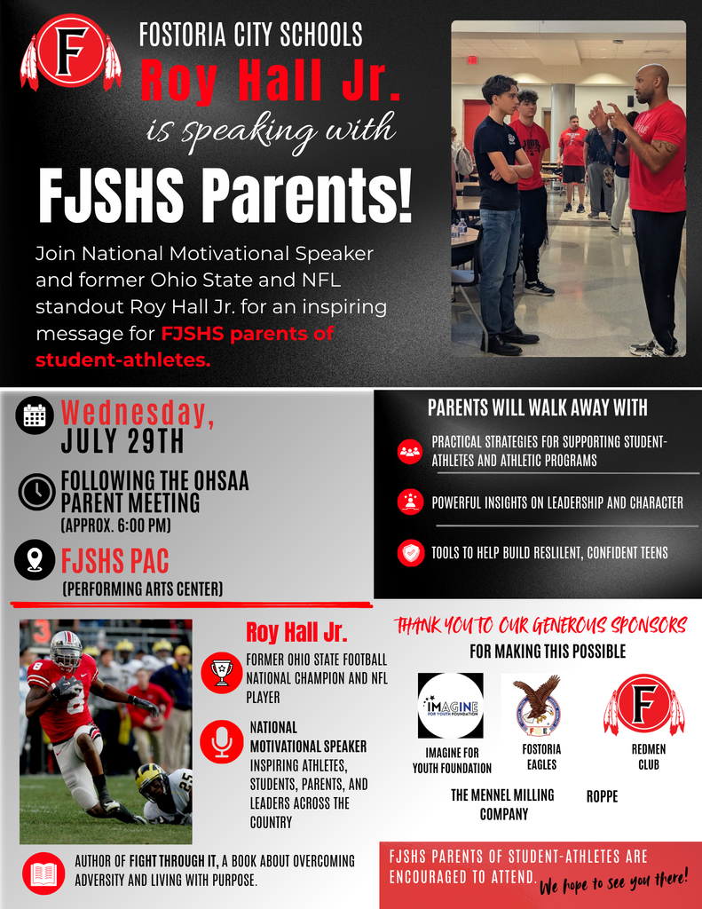 flyer with information on Roy Hall Jr. visiting FJSHS
