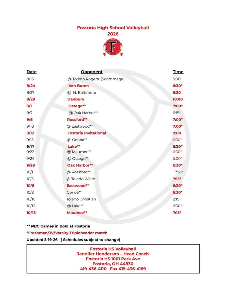 HS Volleyball schedule 26-27