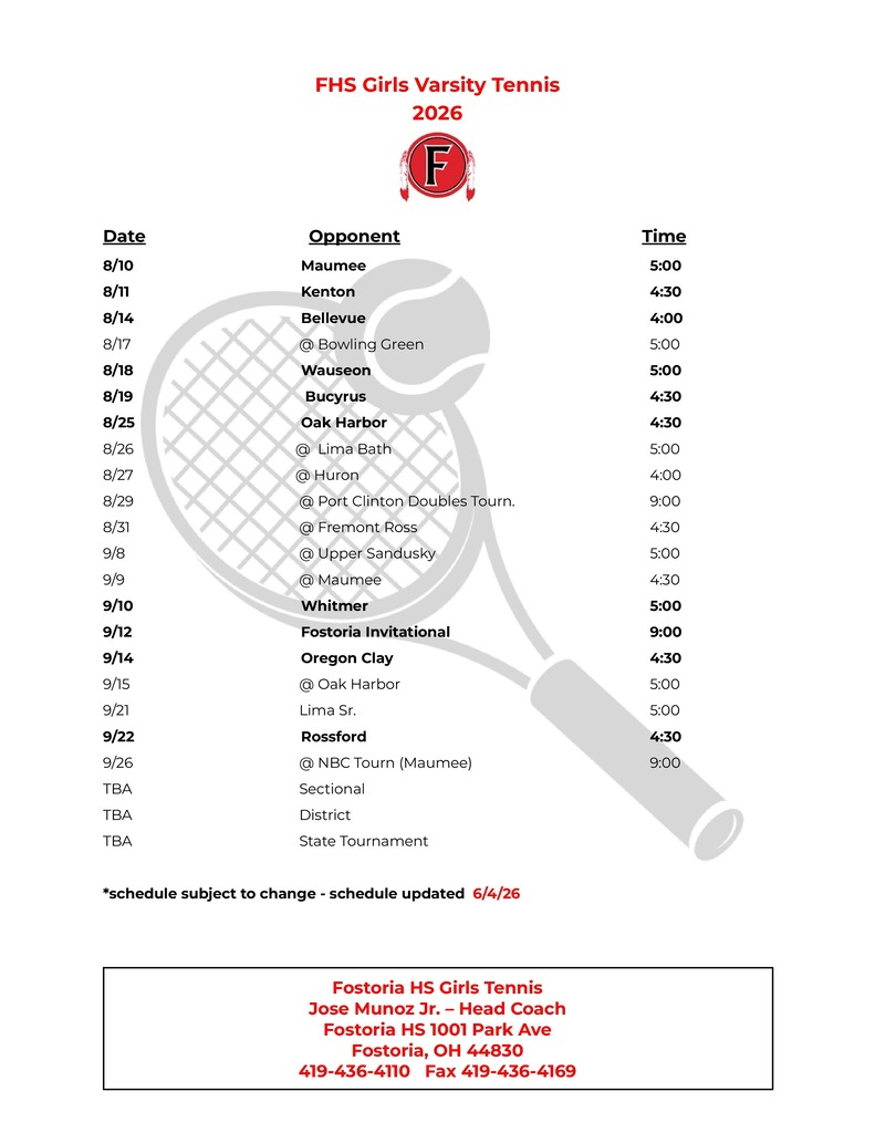 Girls Tennis 2026-2027
