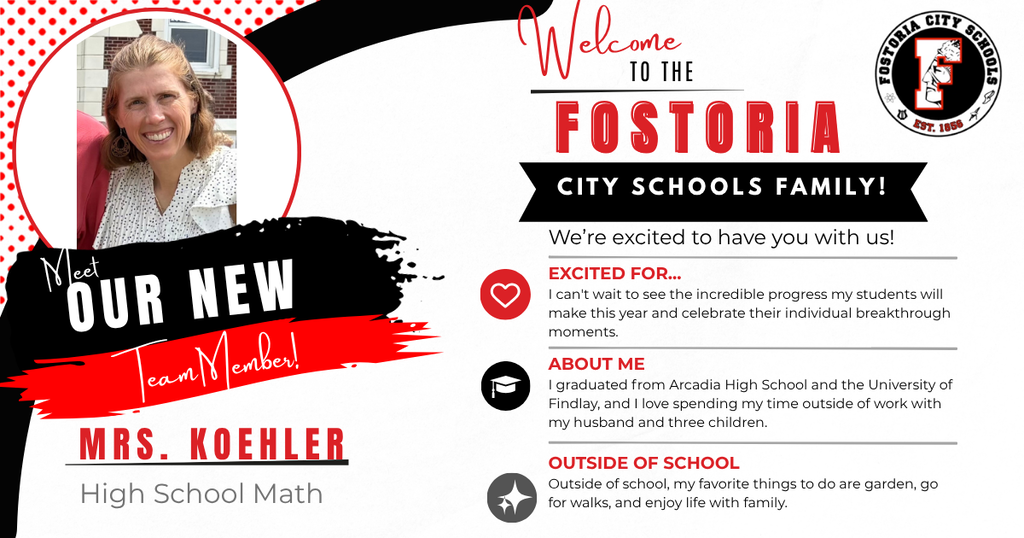 Welcome Mrs. Koehler, information about new teacher.