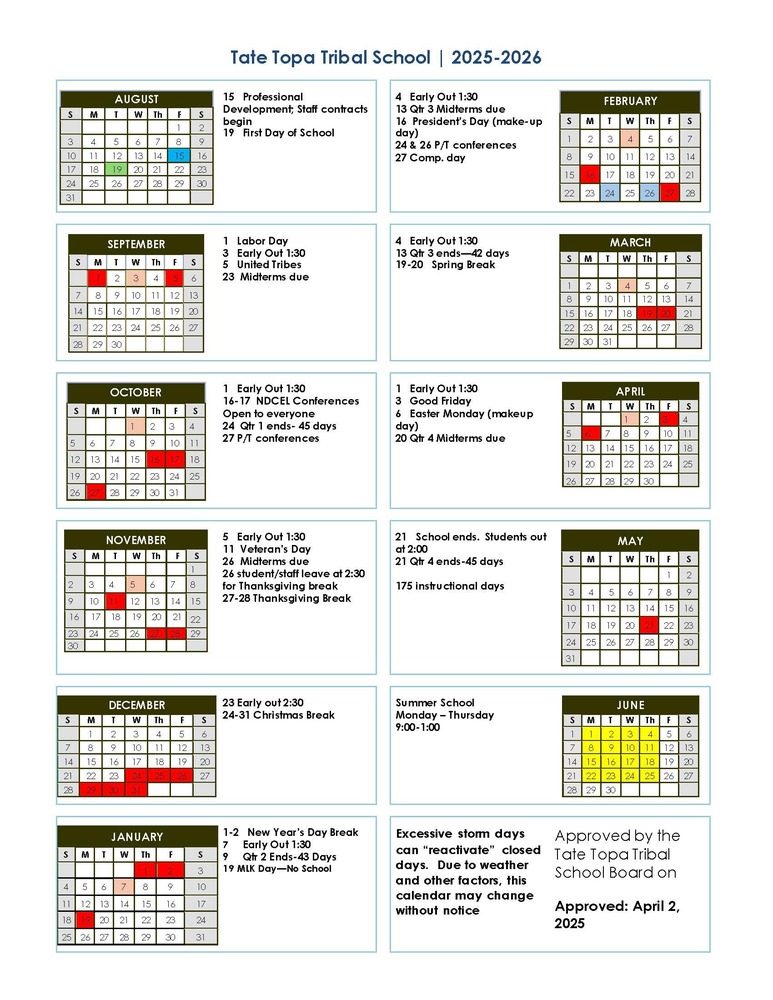 2025-2026 School Calendar