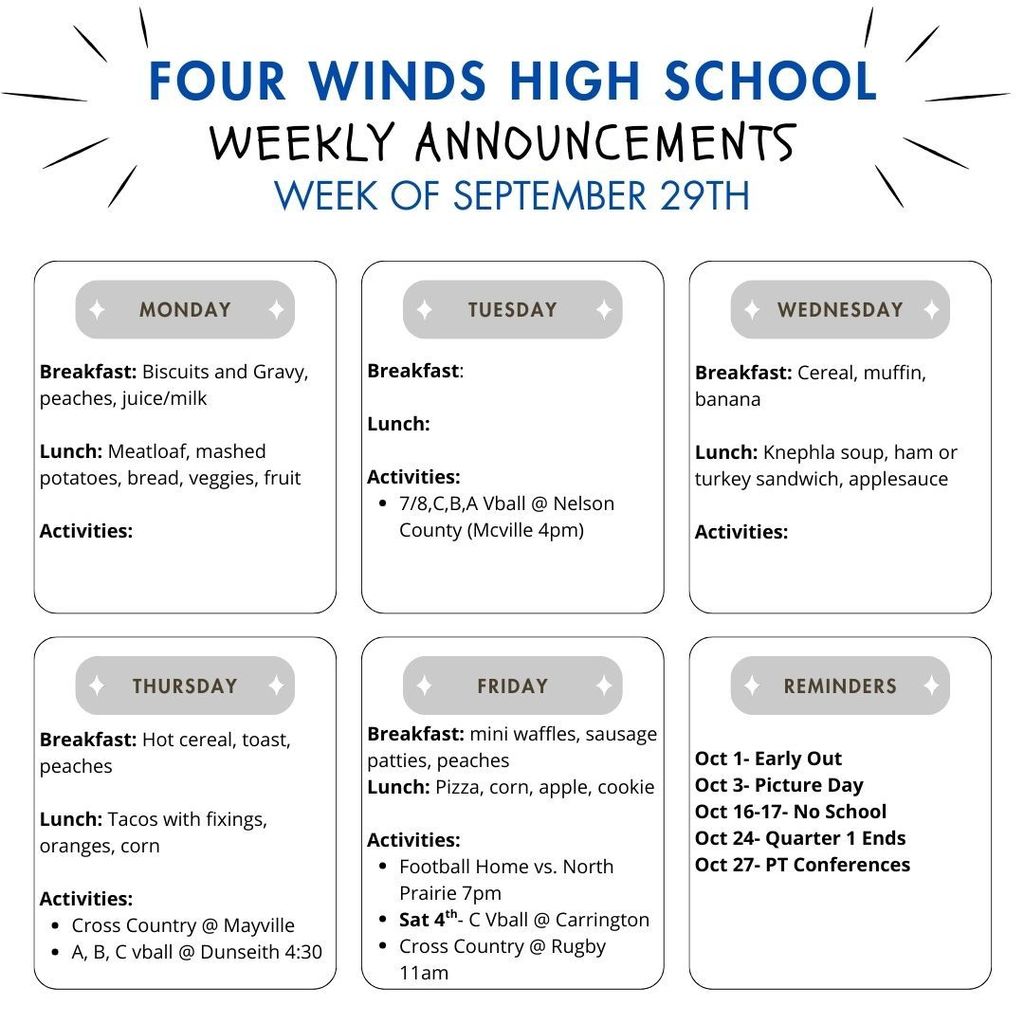 week of sept 29th announcements