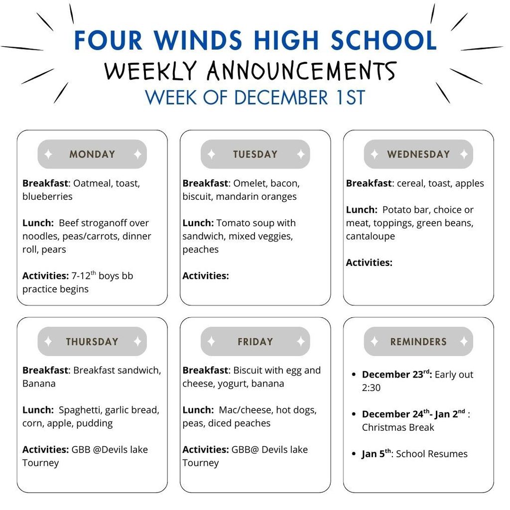 Dec 1-5 annoucncements