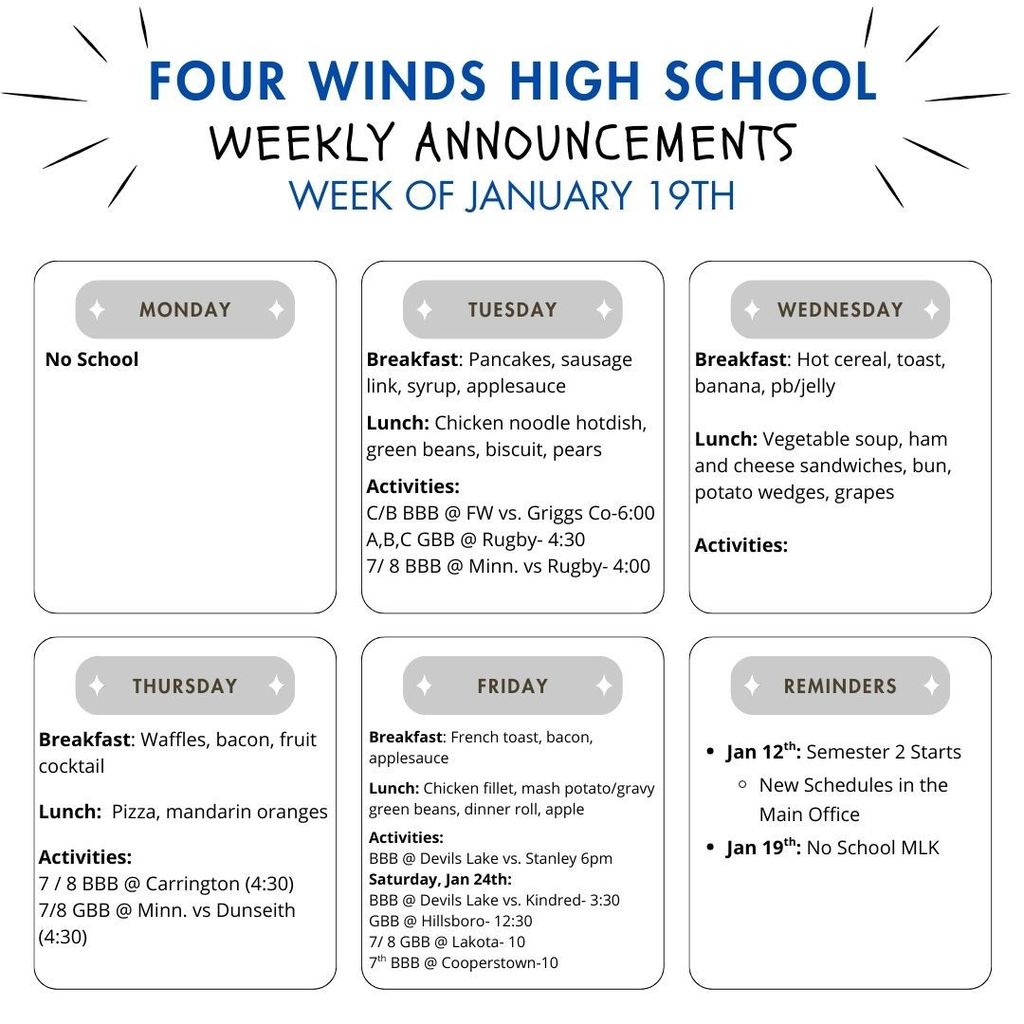 Announcements for january 19