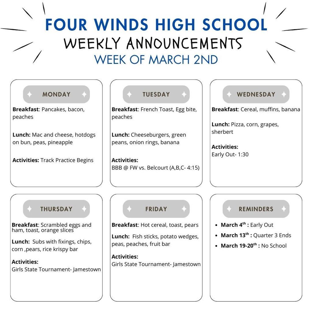 weekly announcements march 2-6