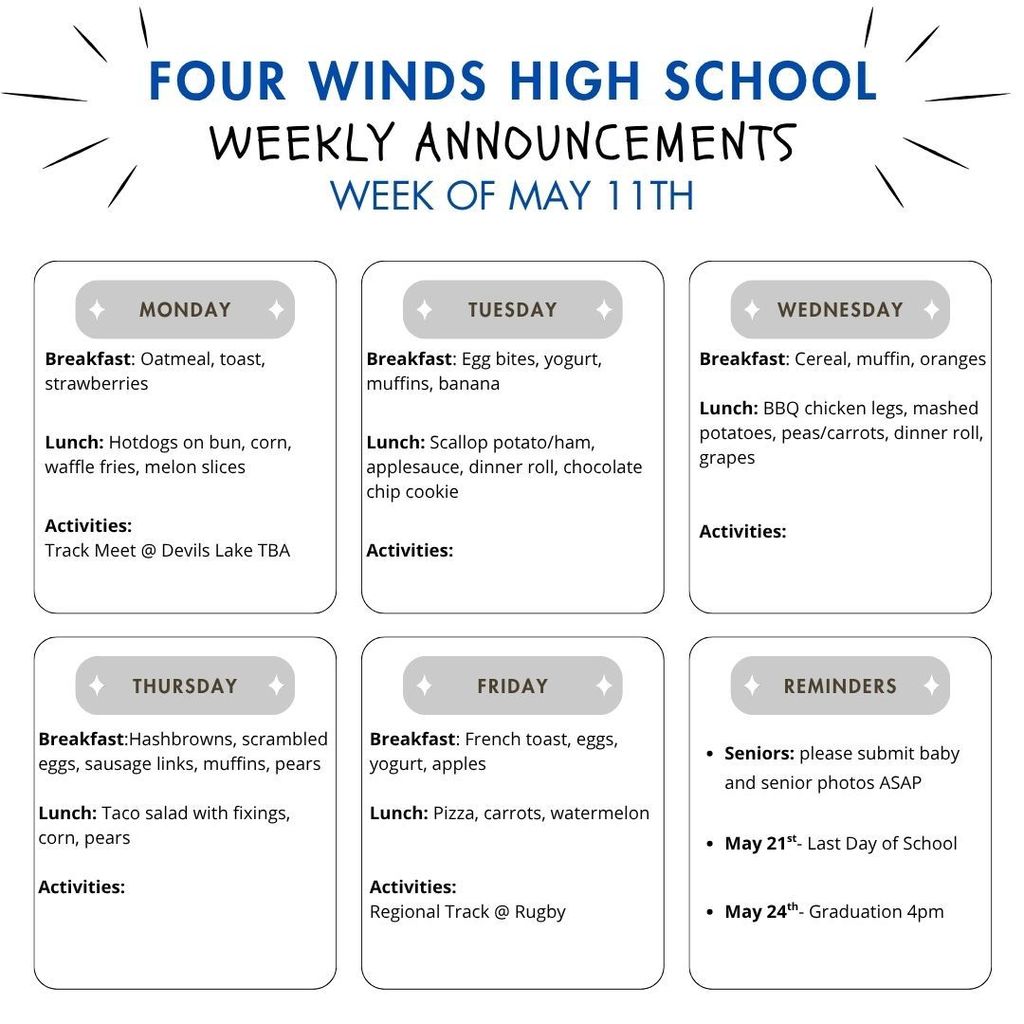 Announcements for week of May 11th