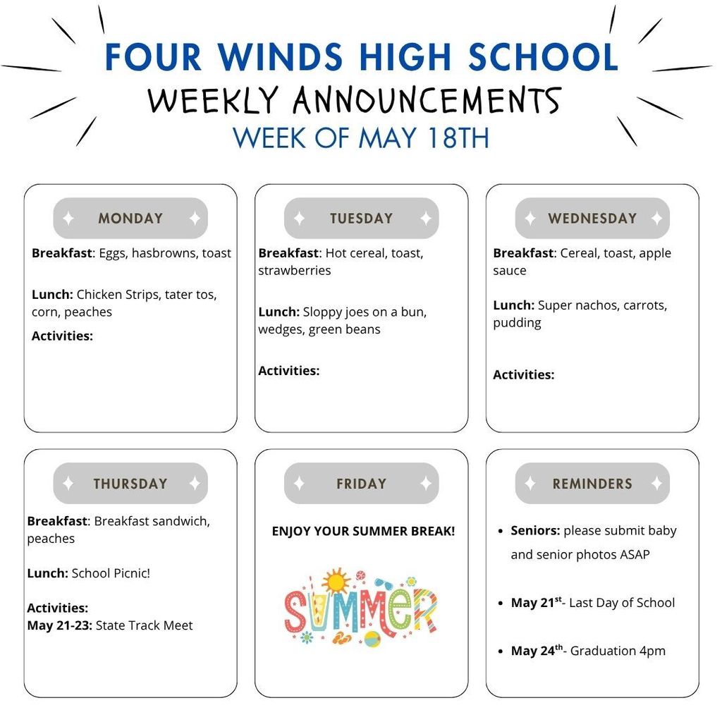 Announcements for week of May 18th