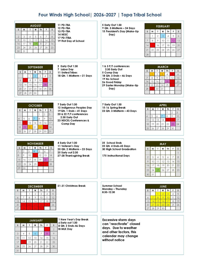 2026-2027 School Calendar