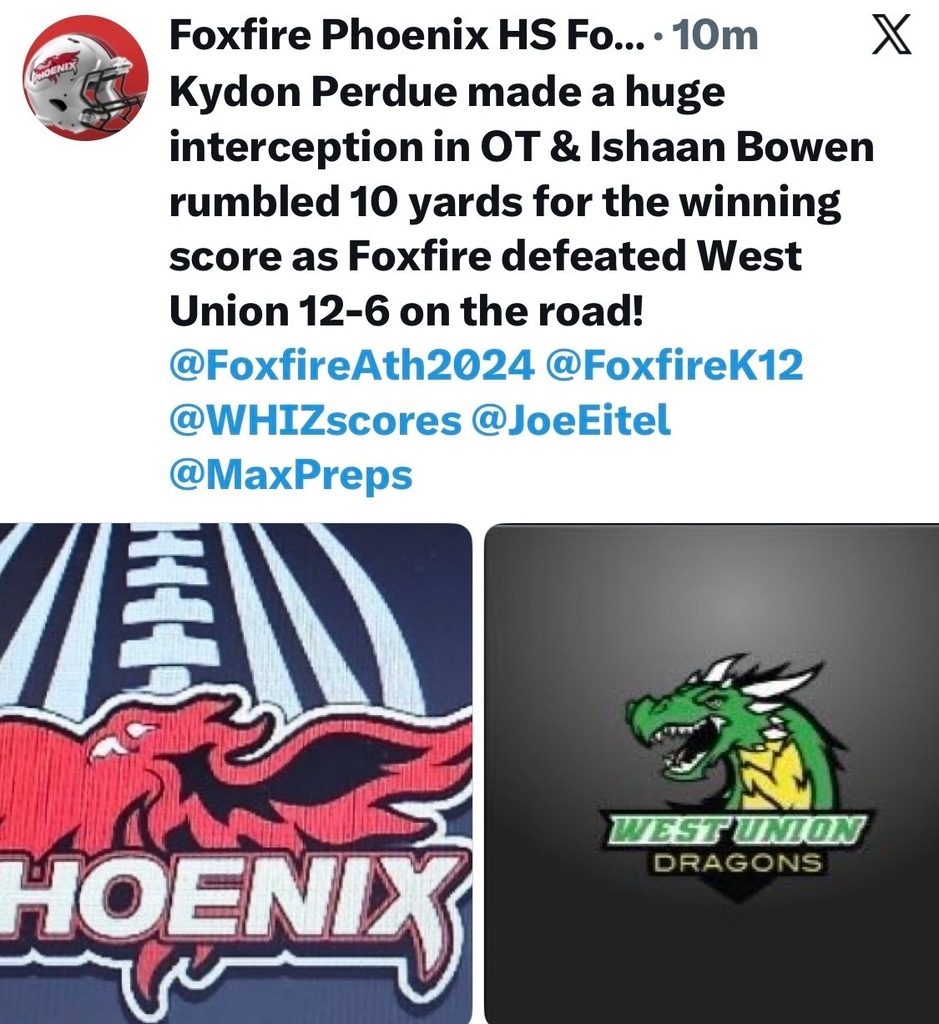 Foxfire Football Score