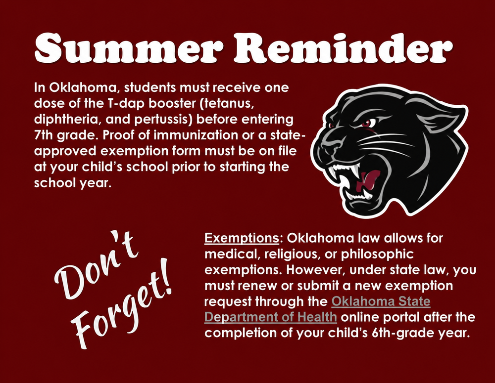 Imaage explaining shot requirement for 7th grade students