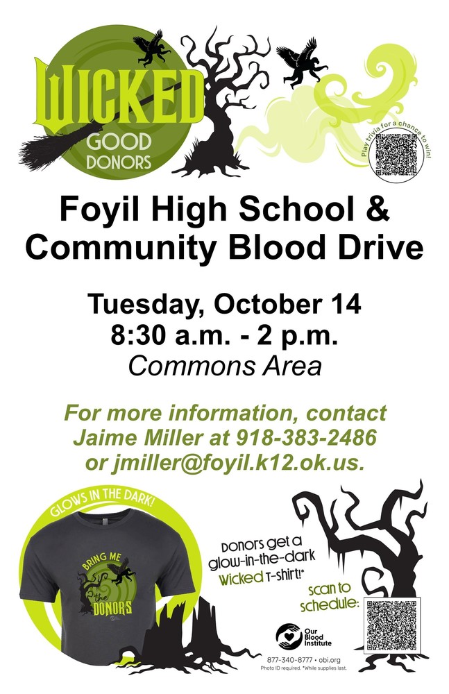 Flyer discussing Blood drive on Oct. 14 from 8:30am to 2pm in the Commons