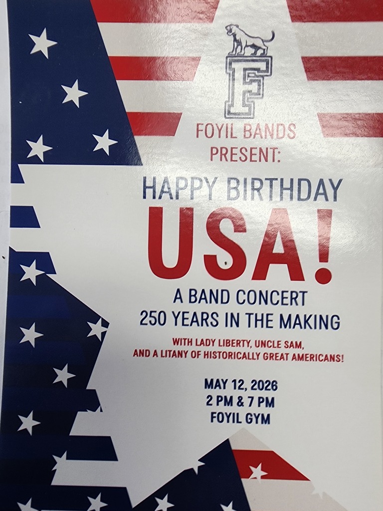 Flyer about the USA themed Spring Band Concert May 12, 2026 at 2pm & 7pm
