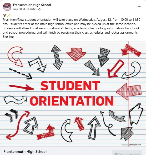 Image for FHS New Student Orientation August 12 @ 10:00-11:30 am