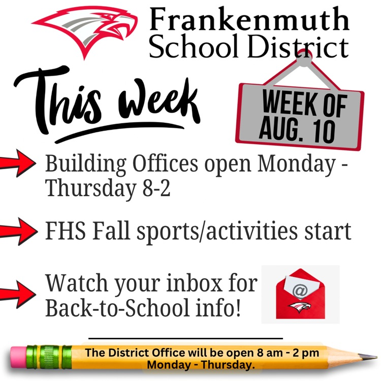 Notice of office hours 8-2 Mon-Thurs. this week