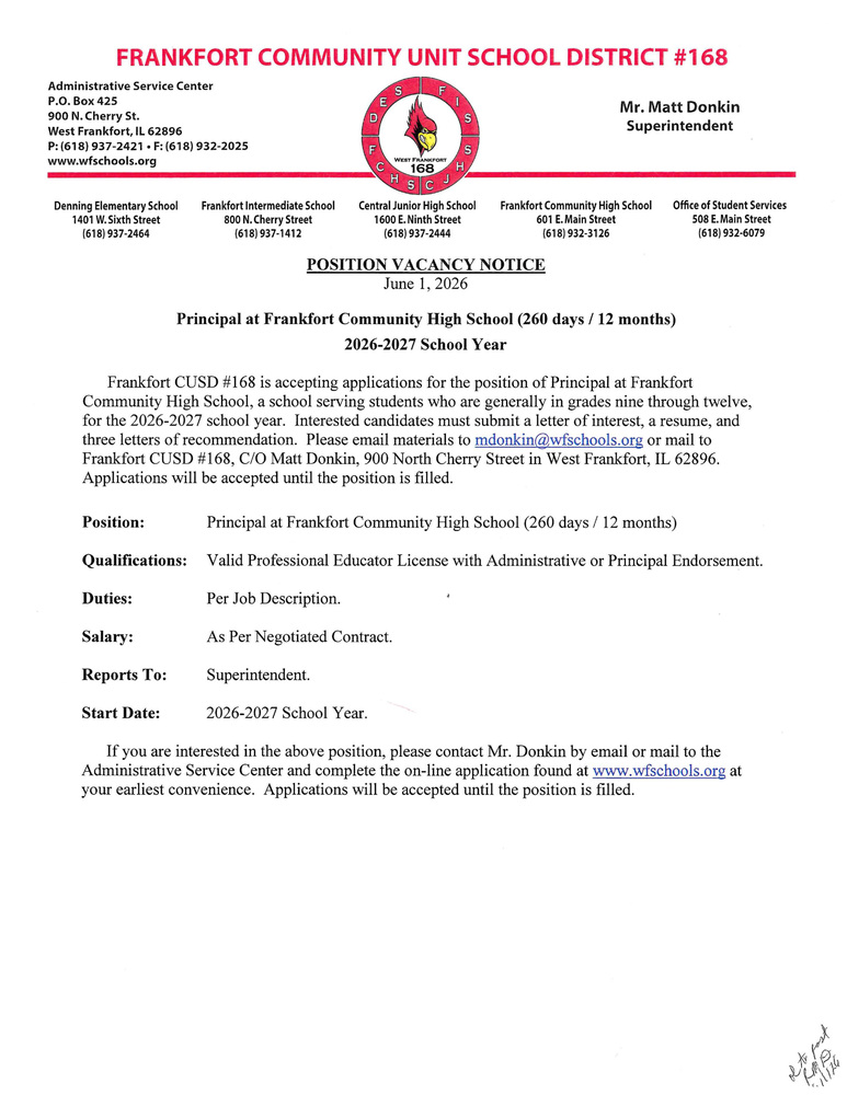 Job Posting FCHS Principal