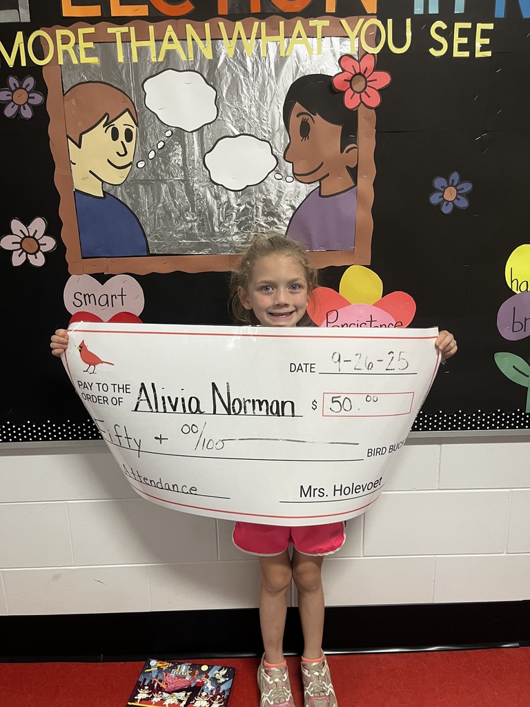 Way to go Alivia! Alivia was our September perfect attendance winner. She received $50.00 in Redbirdmart "cash" 