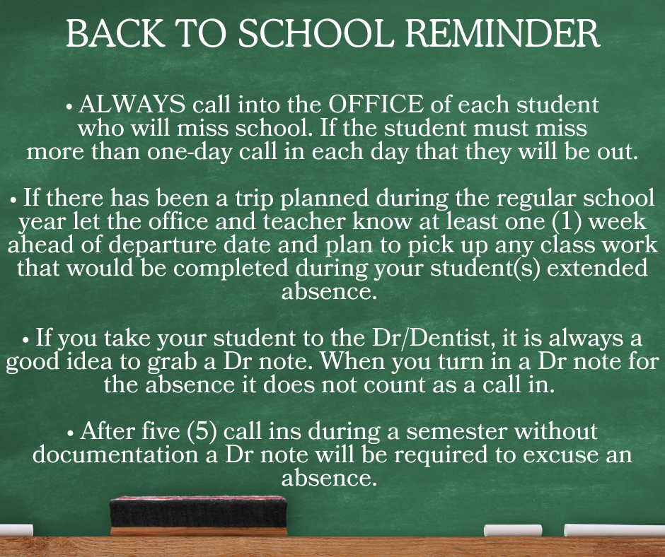 Always call in when your student has to be absent