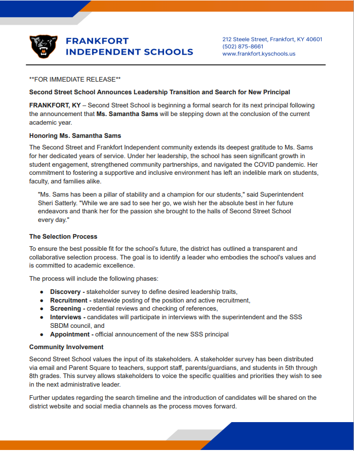 sss principal press release