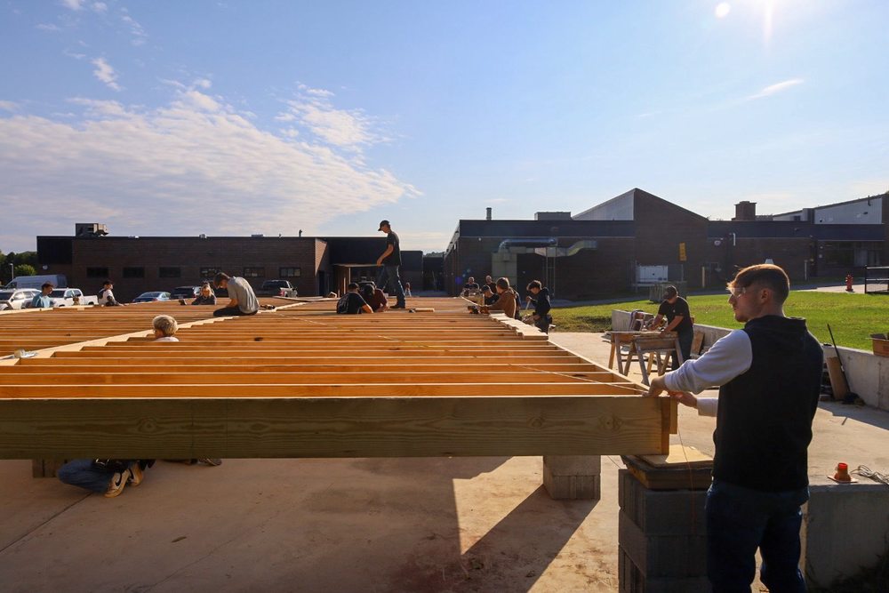 Building trades class, constructing modular home