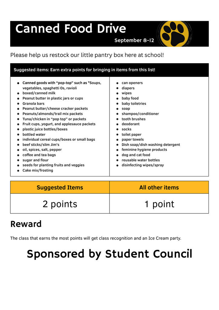 Canned Food Drive- September 8th-12th