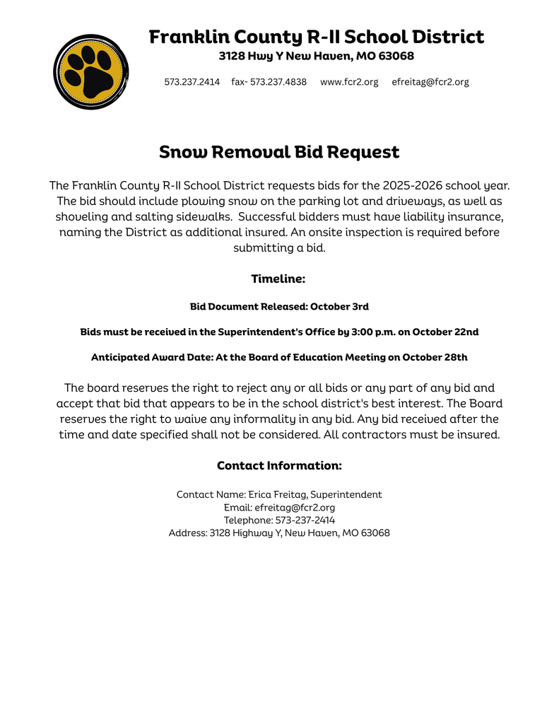 Snow Removal Bid Request