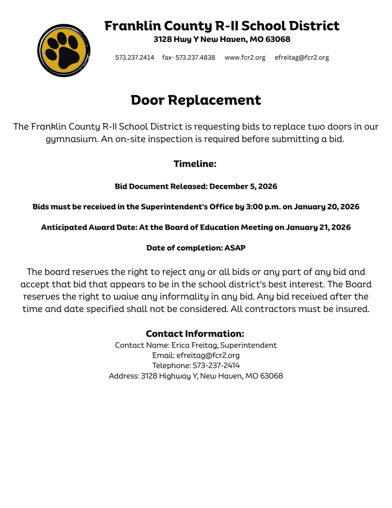 Door Replacement Bid Request