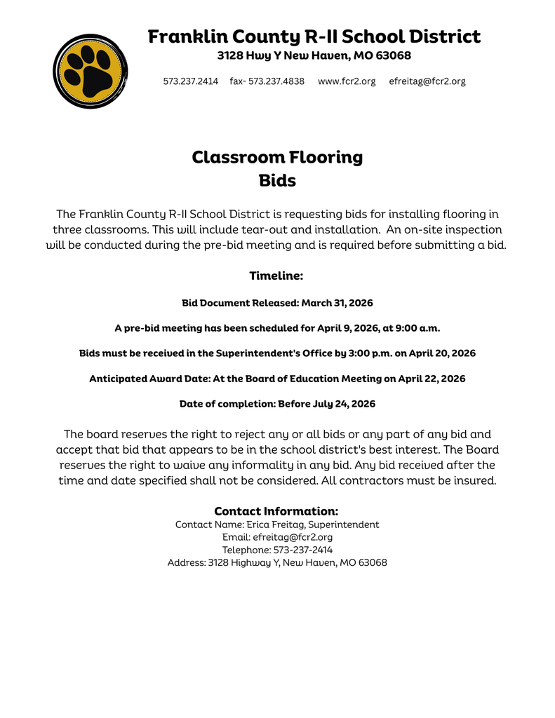 Classroom Flooring Bid