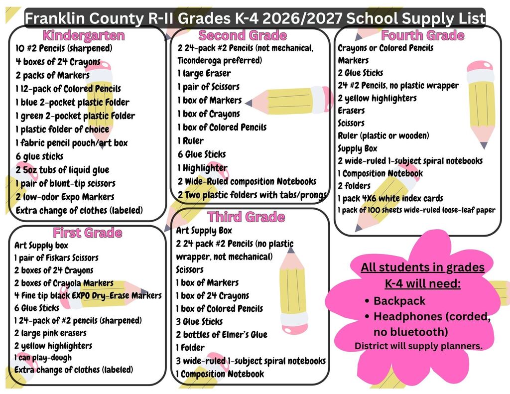 2026-2027 School Supply List
