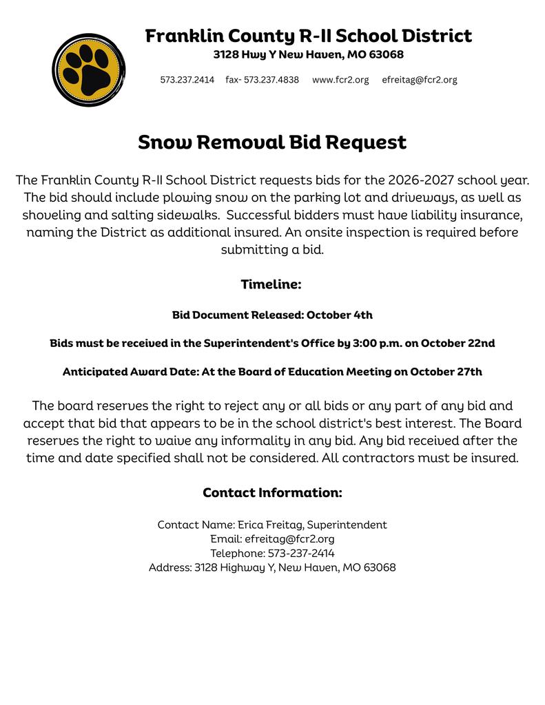 26/27 Snow Removal Bid Request