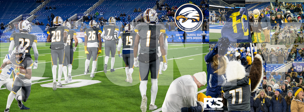 promotional graphic for FCHS state championship. Collage of images.