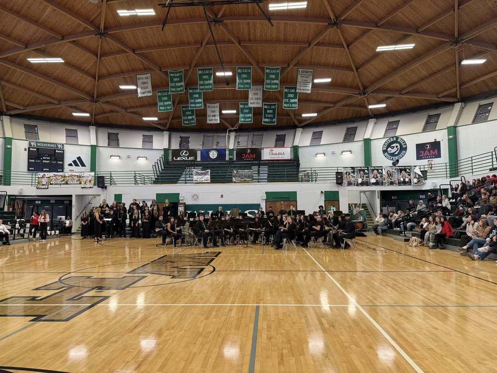 WHHS Band and Choir Students in gym