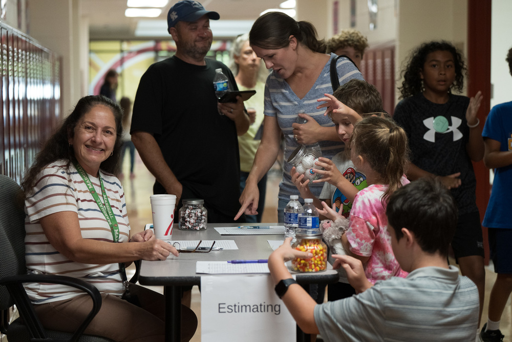 Elkhorn Middle School STEAM night- partcipants with Mrs. Branham- doing a math activity