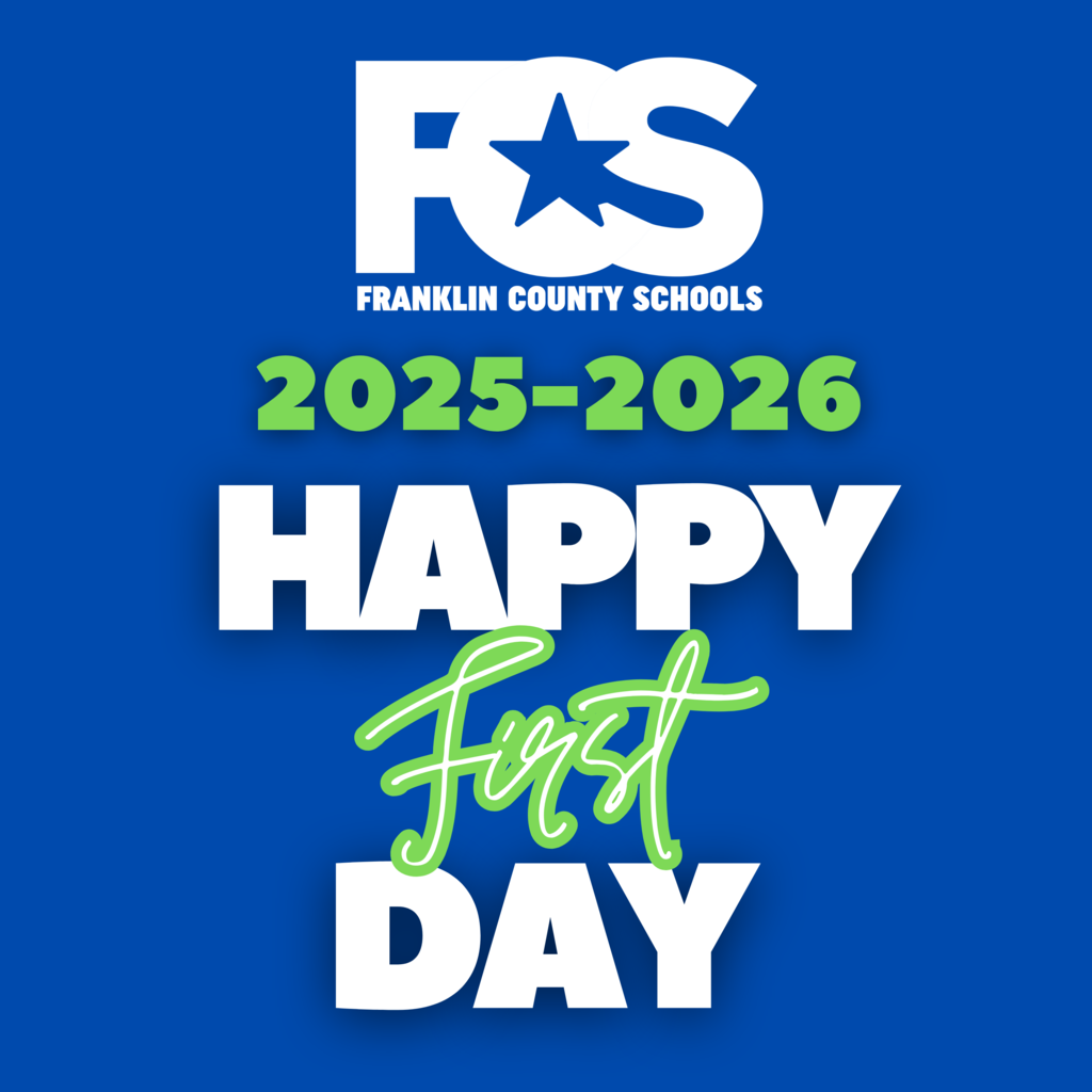 fcs logo with 2025 - 2026 happy first day in white and green text. blue background.