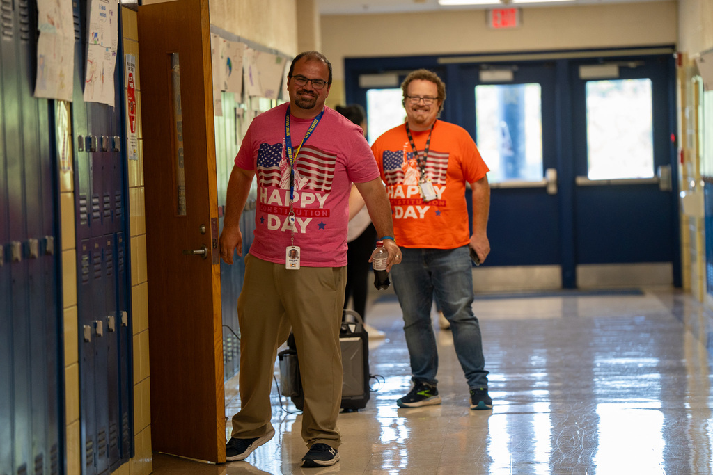 teachers on constution day iwht constitution shirts