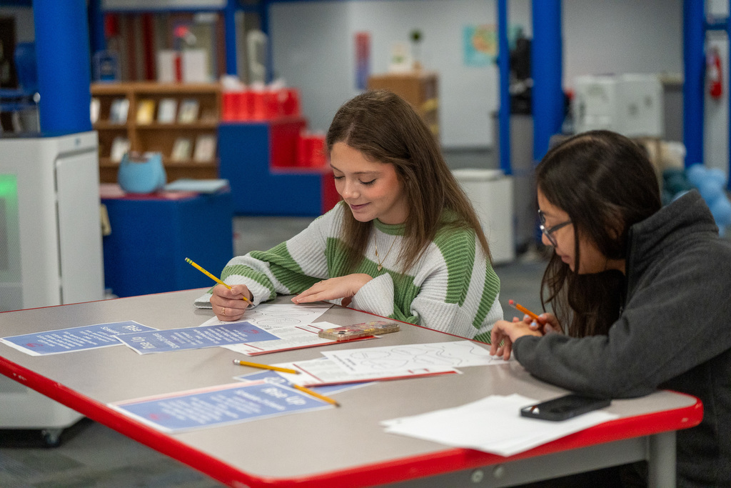 Students in FCCLA in BMS library doing an assignment