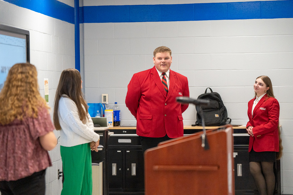 Brinley presents to FCCLA in BMS library