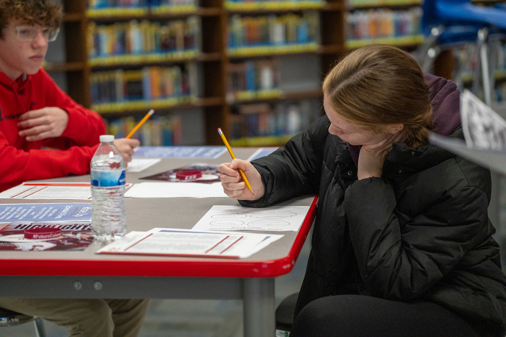 Students in FCCLA in BMS library doing an assignment