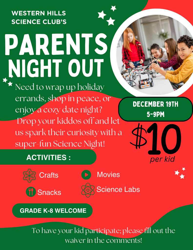 promotional graphic for whhs science club!