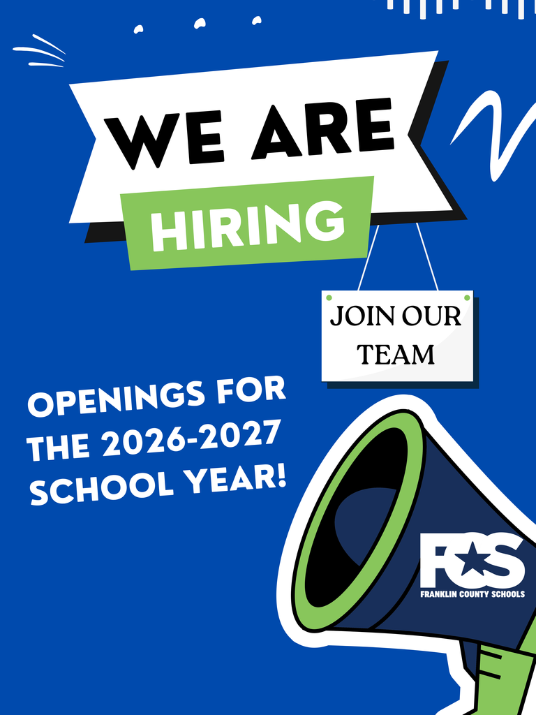 We're hiring job add. Openings for the 2026-2027 school year with a cartoon megaphone and FCS logo in the corner.