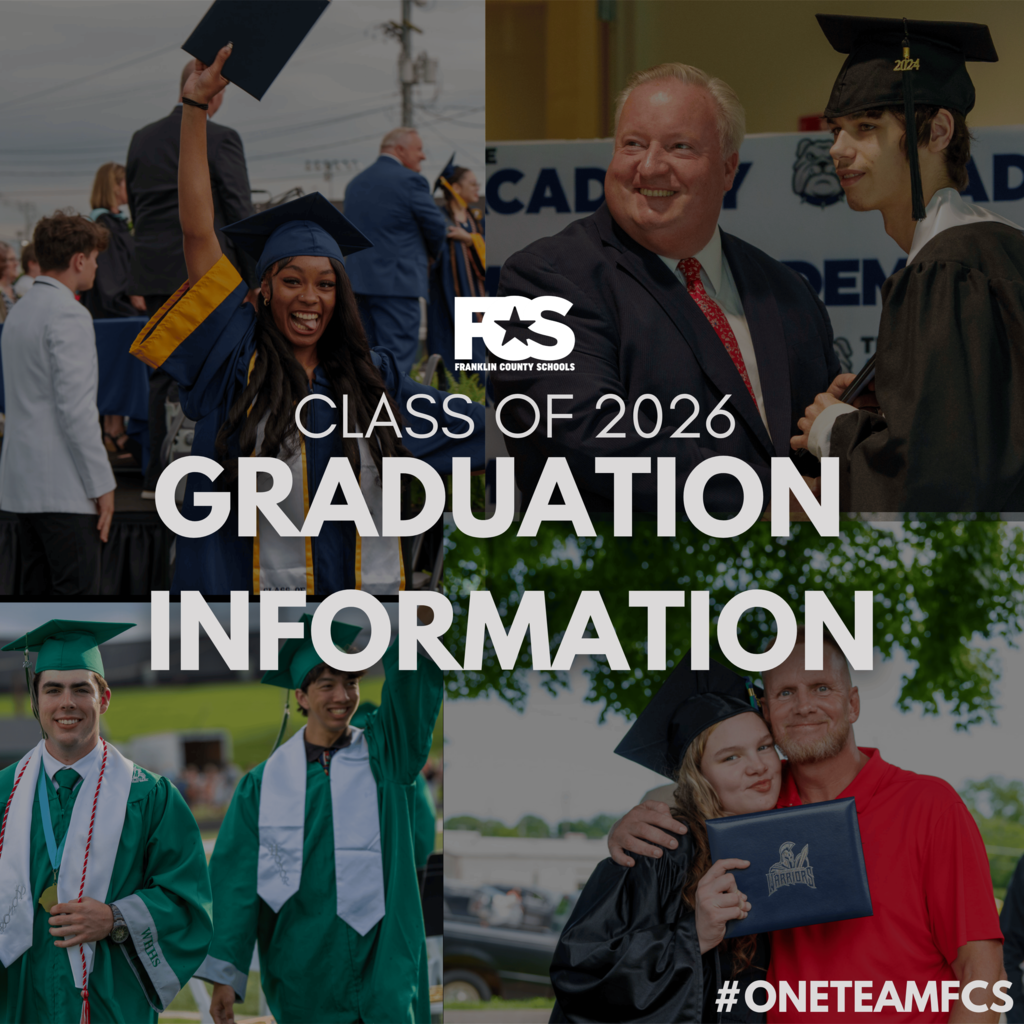 class of 2026 graduation information promotional graphic with pictures of recent grads in the background.