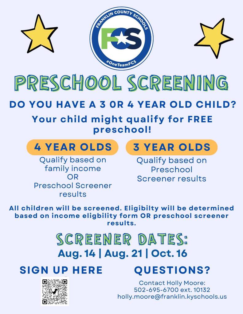 Register your child for fall preschool screenings.