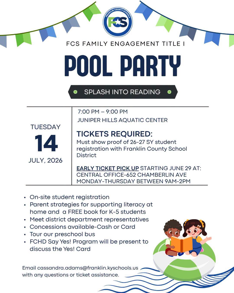 FCS Family Engagement Pool Party is on Tuesday, July 14 at Juniper Hills Aquatic Center