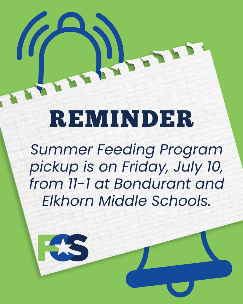 There is no pickup today, July 7, for the Summer Feeding Program. This week, pickup will be on Friday, July 10, from 11-1 at Bondurant Middle and Elkhorn Middle School.