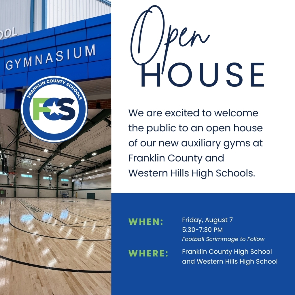 Open House: Both High School Auxiliary Gyms, Friday, August 7 from 5:30-7:30 PM