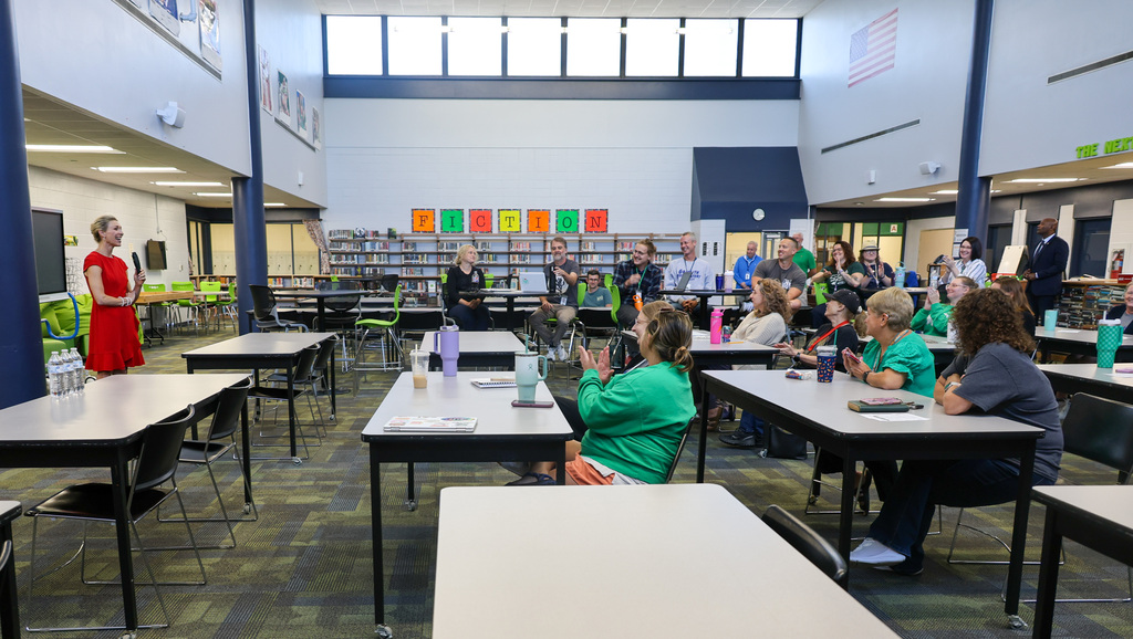 First Lady Britainy Beshear spoke to Western Hills High School staff.