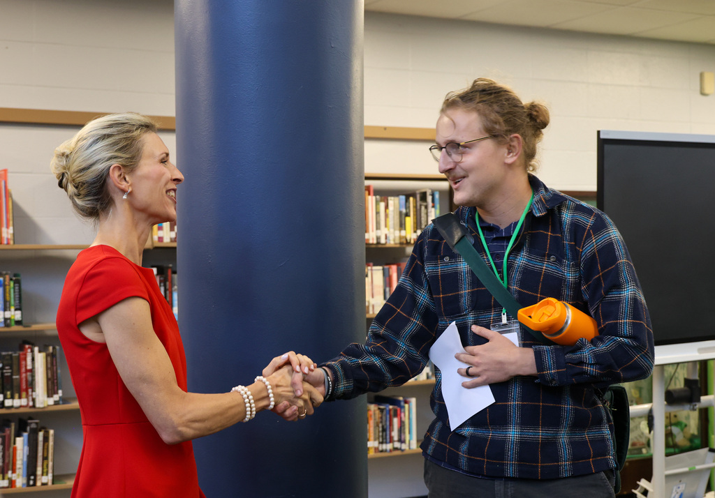 First Lady Britainy Beshear spoke to Western Hills High School staff.